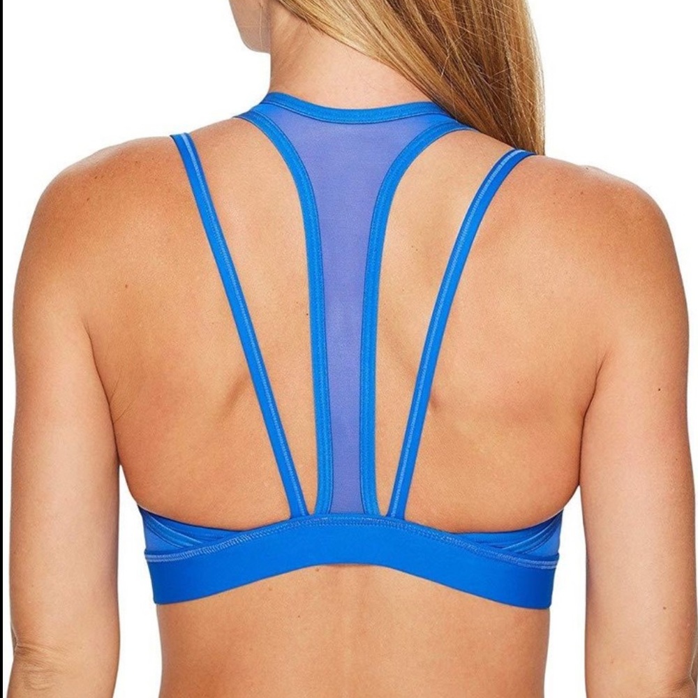 Reebok Hero Strong Vital Blue Speedwick Strappy Sports Bra Mesh High Neck